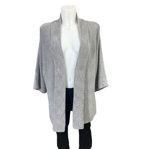 Eileen Fisher Gray‎ Kimono 3/4 Sleeve Open Front Knit Cardigan Sweater sz XL